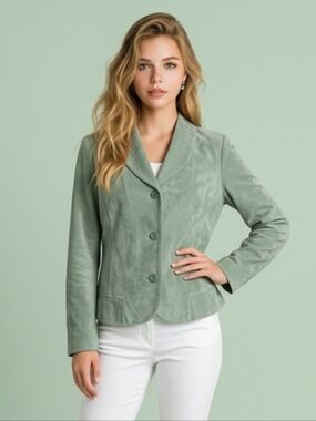 Monterey Bay Lightweight Pastel Green Suede Leather Jacket Size 16